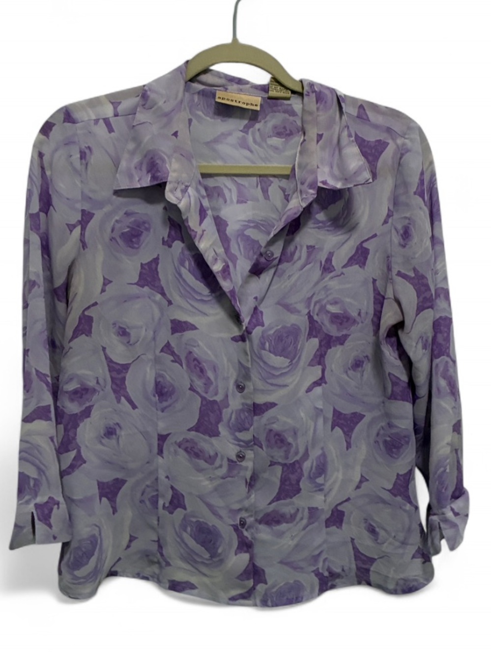 Y2K Apostrophe Purple Rose Print Button-Down Shirt